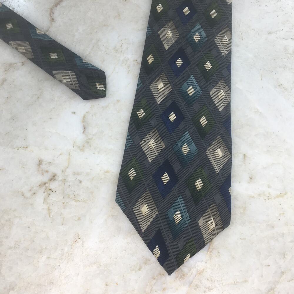 Bill Blass Multicolor Diamond Pattern All Silk Ne… - image 5